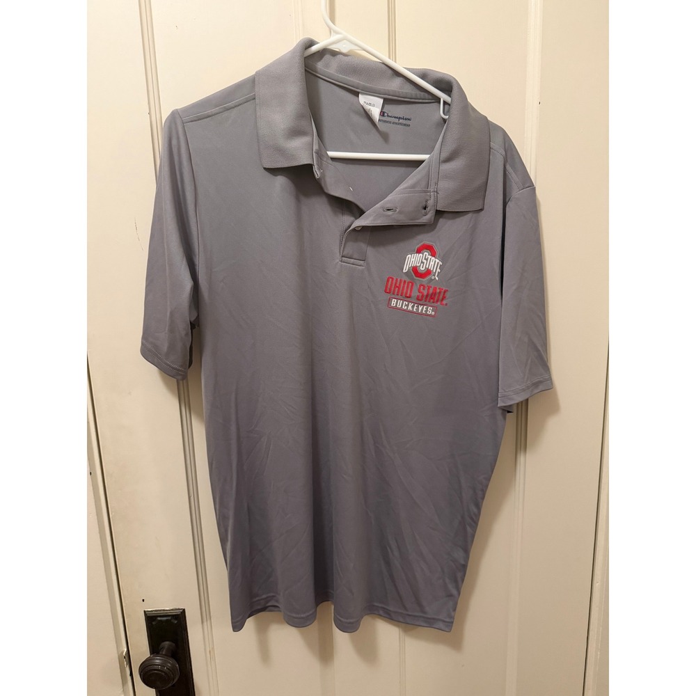Champion Mens Ohio State Buckeyes Polo Shirt Gray Short Sleeve Size Medium